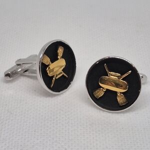 HICKOK Vintage Silver Tone Cufflinks Black & Gold Tone Curling Theme Design